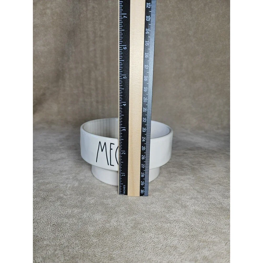 Rae Dunn MEOW White Ceramic Raised Cat Bowl Dish, Single Bowl, Raised Bowl